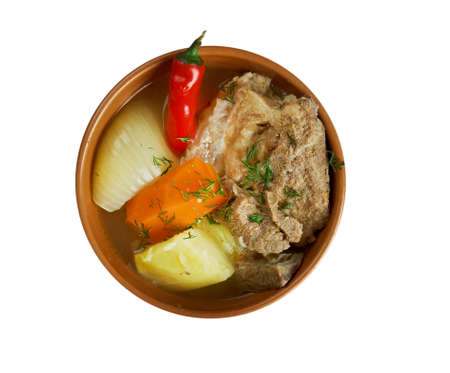hashlama .Armenian stew  khashlama is lamb, potatoes and tomato..isolated on white