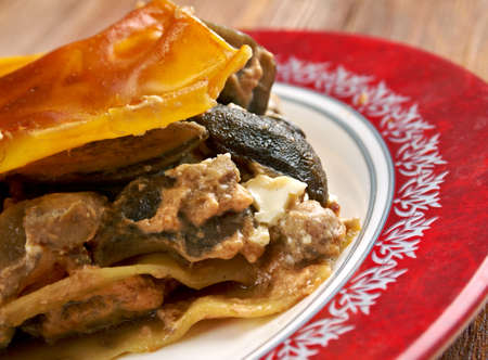 Lasagna with mushrooms and beef.close up. farm-styleの写真素材