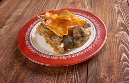 Lasagna with mushrooms and beef.の写真素材