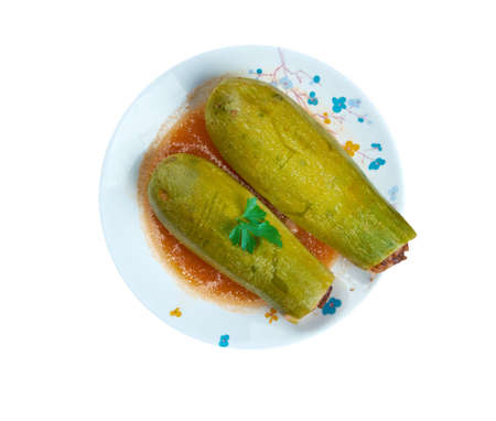 Kousa mahshi  - zucchini stuffed with rice and meat.s made in, Egypt, Syria, Lebanon, Palestine, Iraq, Israel, Jordan, and Cyprus.の写真素材