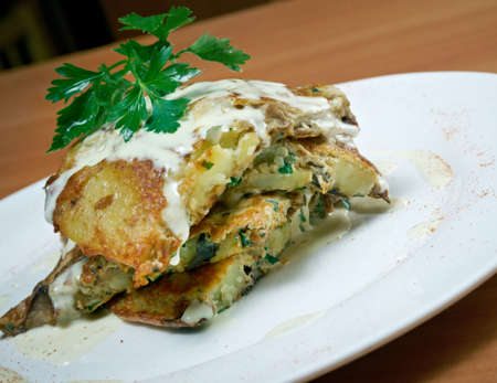 zucchini-potato pancakes . close upの写真素材
