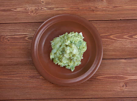 Stoemp - richer Brussels variant of the stamppot dish in the cuisine of Belgium and the Netherlands.Meshed potatoes with brussel sprouts.の写真素材