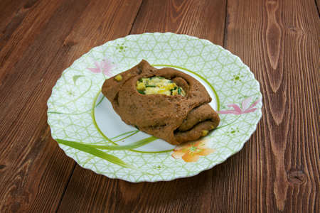 Village  rye cake with egg and green onions - Kalitkiの写真素材