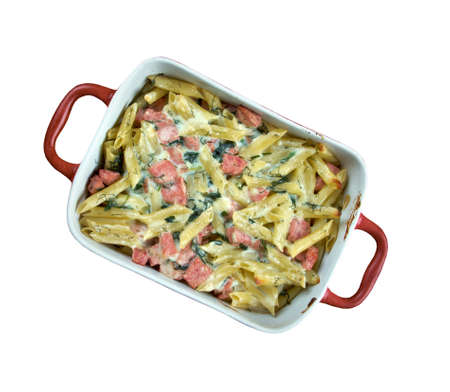 Sformato di pasta - baked penne pasta with sausage and onionsの写真素材