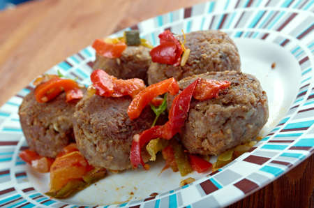 Fiesta Meatballs with vegetables. close up