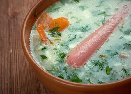 Kartoffel-Cremesuppe.  potato soup with Vienna sausageの写真素材