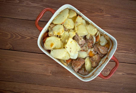 Lancashire hotpot - dish made traditionally from lamb, topped with sliced potatoes. Originating in   in Lancashire in the North West of Englandの写真素材