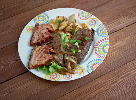 Calf liver and bacon - dish containing Grilled  calf liver and bacon.favorite food United Statesの写真素材