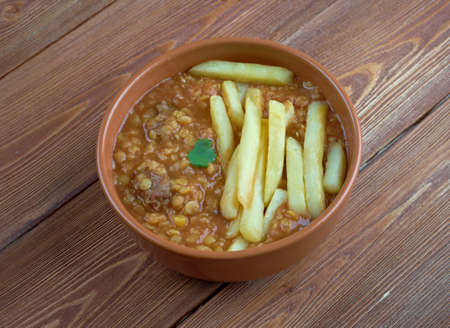 Gheimeh - Persian and Mesopotamian stew of which the main ingredients are meat, tomatoes, split peas, onionの写真素材