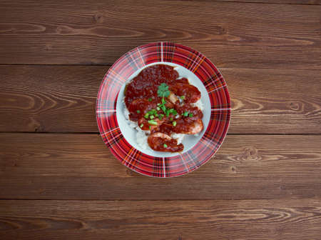 Shrimp Creole -  dish of Louisiana Creole origin .cooked shrimp in mixture  tomatoes,  celery and...