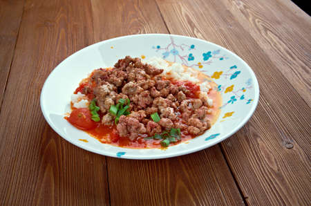 Ali Nazik kebabÄ± - Turkish appetizer of meat, tomatoes and riceの写真素材