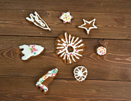 kozuli - Russian Christmas gingerbread over wooden background close up.traditional pagan rite...