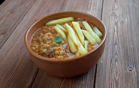 Gheimeh - Persian and Mesopotamian stew of which the main ingredients are meat, tomatoes, split peas, onionの写真素材