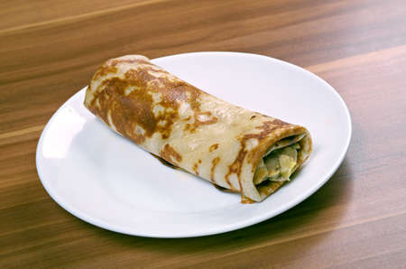 stuffed pancakes with chicken and mushroomsの写真素材