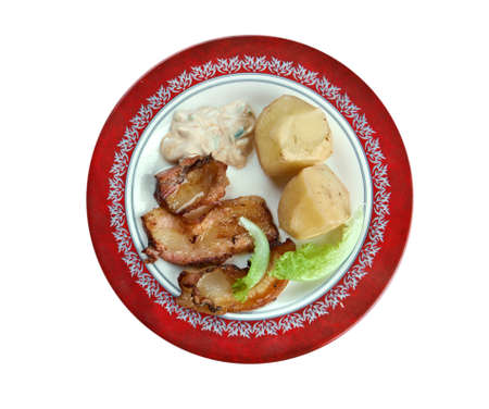 Stekt flask - Swedish dish of fried bacon, potatoes and gravyの写真素材