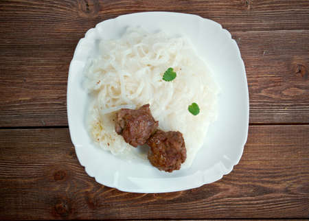 meat with vegetables and rice noodles.Chinese foodの写真素材