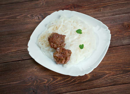meat with vegetables and rice noodles.Chinese foodの写真素材