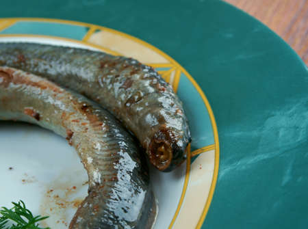 Grilled lamprey close up.rustic styleの写真素材