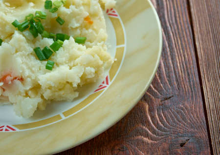 Champ - Irish dish.mashed potatoes and chopped spring onions with butter and milkの写真素材