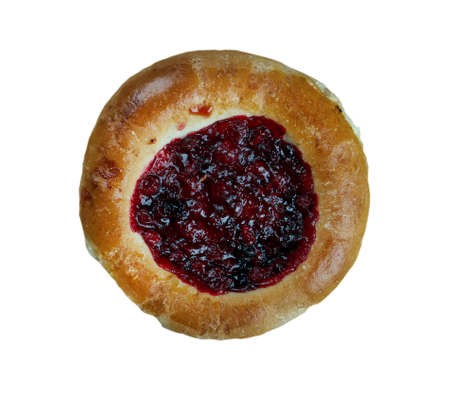 Vatrushkai- patties with cowberry.Russian  pastry.on a wood backgroundの写真素材