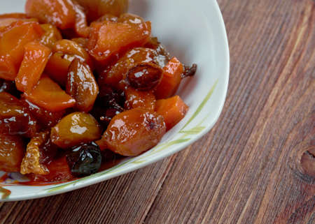 tzimmes - traditional Ashkenazi Jewish sweet stew .made from carrots and dried fruits such as prunes or raisinsの写真素材