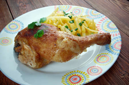 Kip met frieten - traditional dish in Belgium fried chicken with friesの写真素材