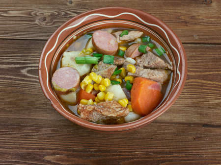 Portuguese cozido - traditional stew of different meats and vegetables.Portuguese and Spanish cuisineの写真素材