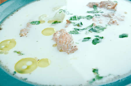 Laxsoppa - Creamy salmon soup in Swedishの写真素材