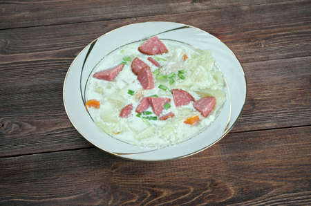 Creamy Cabbage  Kielbasa Soup - Polish soup with sausage and vegetables