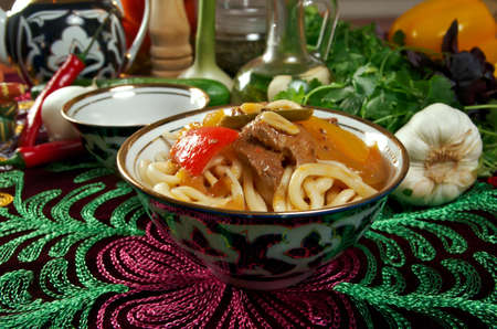 oriental uzbek soup lagman  - Central Asian cuisineの写真素材