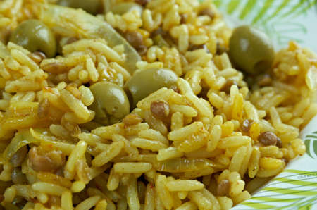 Arroz con gandules -  rice, pigeon peas . cooked  pot with Puerto Rican-style. popular throughout Latin America and the Caribbean.の写真素材