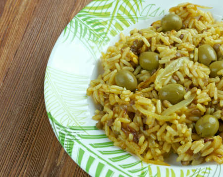 Arroz con gandules -  rice, pigeon peas . cooked  pot with Puerto Rican-style. popular throughout Latin America and the Caribbean.の写真素材