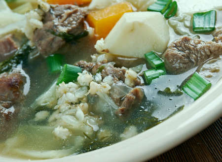 Hairst Bree - Harvest Broth.traditional Scottish recipe for a classic hearty broth of lamb meat, mixed autumnal vegetables.の写真素材