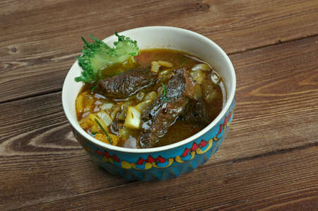 boz kourma. grilled meat and vegetables. traditional Azerbaijani cuisine hot