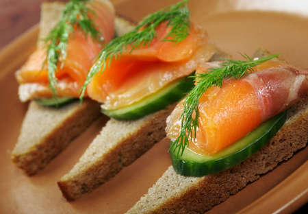 Sandwich with smoked salmon  close upの写真素材