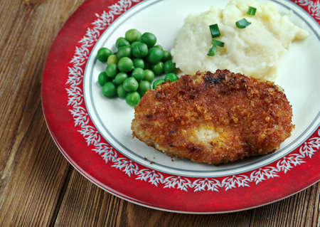 Kotlet schabowy -  Polish variety of pork breaded cutlet coated with breadcrumbs similar to Viennese schnitzel,[の写真素材