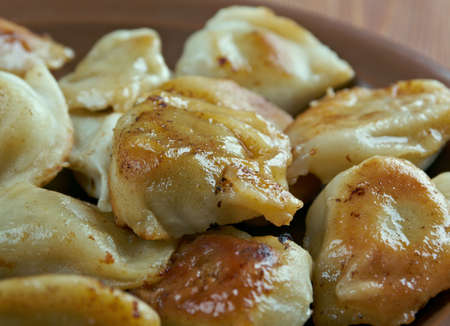 Homemade fish fried dumplings close upの写真素材