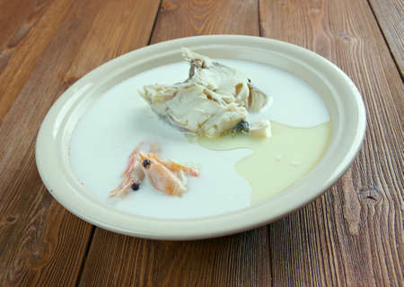 Soup fish cream with seafood.