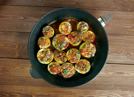 Topan Kabak Dolmasi  - zucchini stuffed with rice and meat.Turkish cuisineの写真素材