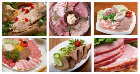 Food set of different  meat arrangemen collageの写真素材