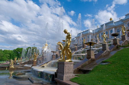 Grand cascade .Peterhof Palace.  Saint-Petersburg, Russia- JUNE 3, 2015のeditorial素材
