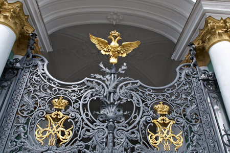 gold russian imperial family crown on Hermitage.Saint-Petersburg, Russia.June 2, 2015