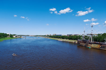 View at river Volkhov in Veliky Novgorod.Russia,のeditorial素材