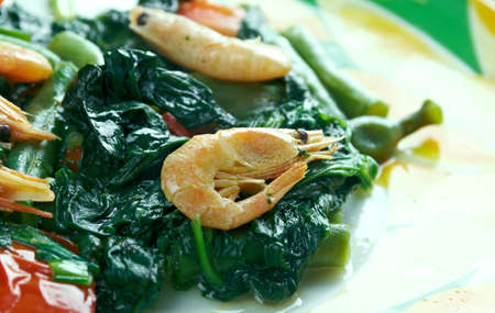 Jamaican Callaloo spinach with Shrimp -  popular Caribbean dishの写真素材
