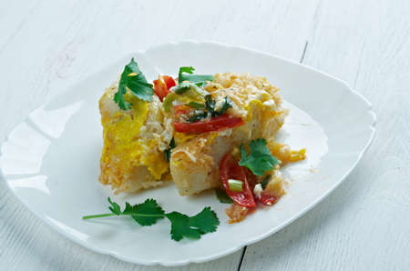 Gratin with pasta, beaten eggs, and  vegetablesの写真素材