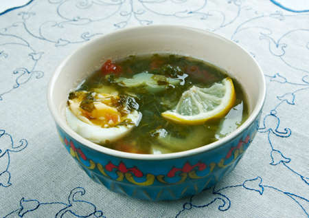 kok-shourpa - Uzbek soup with veal,sorrel and eggの写真素材