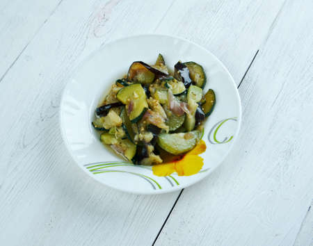 berenjena a la vinagreta - Italian dish with eggplant and vegetablesの写真素材
