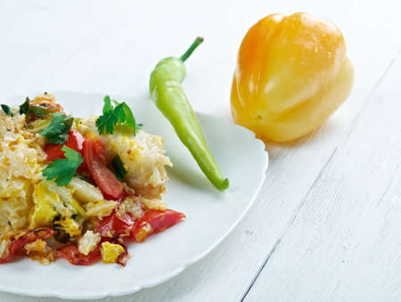 Gratin with pasta, beaten eggs, and  vegetablesの写真素材