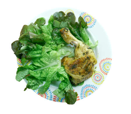 Indian Garlic Chicken served with lettuceの写真素材