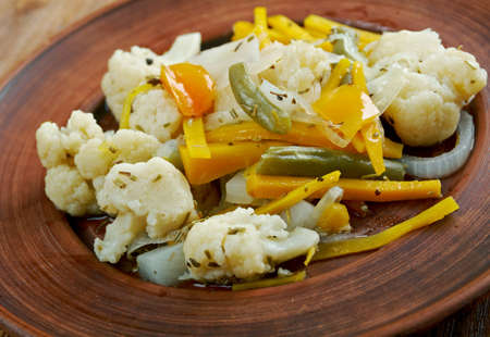 Giardiniera -  vrelish of pickled vegetables in vinegarの写真素材